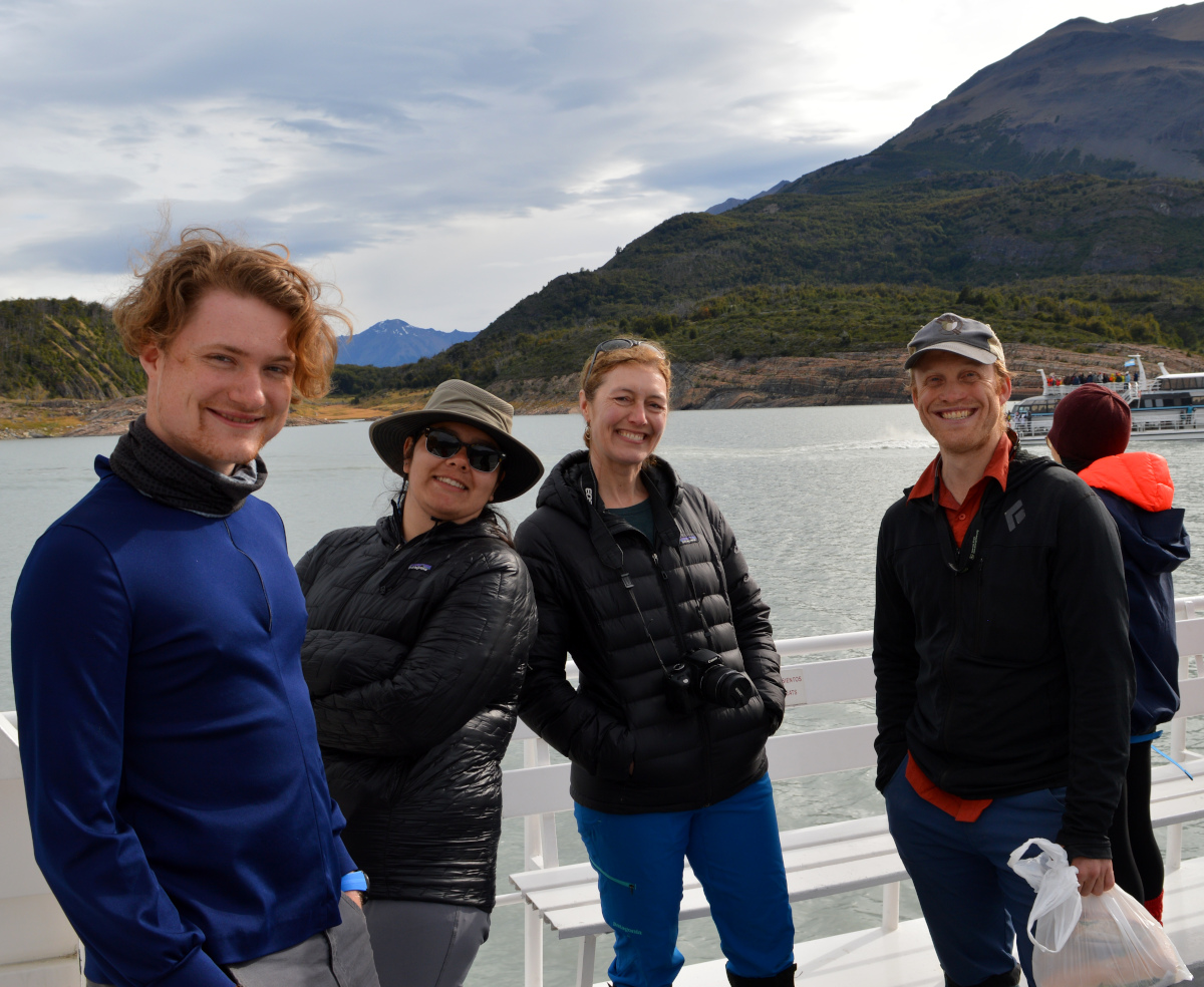 Group members and friends on the ferry to Perito Moreno Glacier